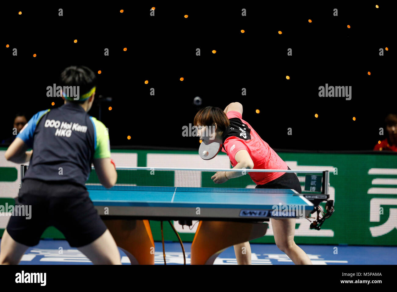 London, UK. 24th Feb, 2018. ITTF Team World Cup match between Zhu YULING of China and DOO Hoi Dem of Hong Kong -, Semi Finals men doubles match on February 24, 2018 in Copper Box Arena, Olympic Park, London. Credit: Michal Busko/Alamy Live News Stock Photo