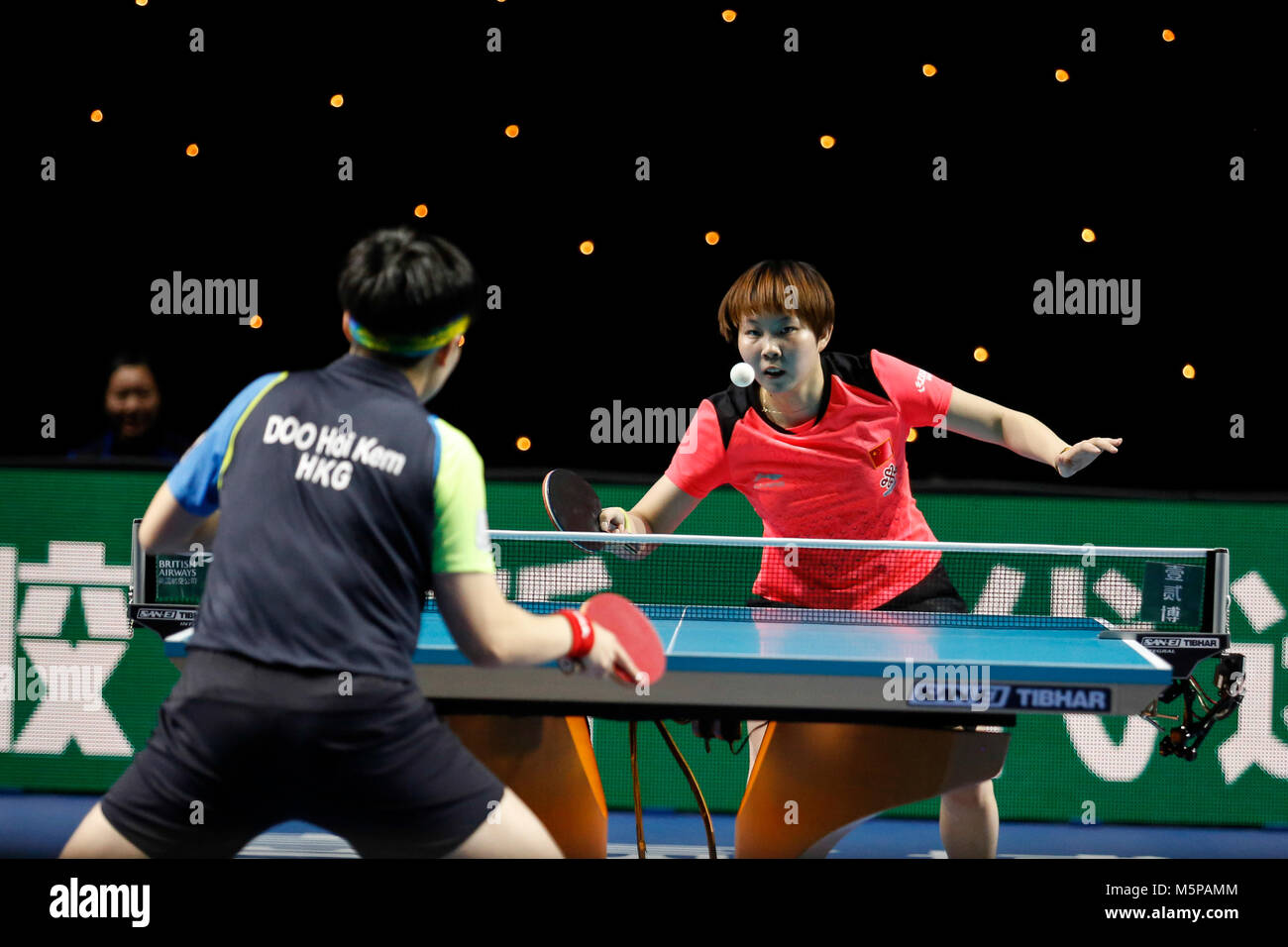 London, UK. 24th Feb, 2018. ITTF Team World Cup match between Zhu YULING of China and DOO Hoi Dem of Hong Kong -, Semi Finals men doubles match on February 24, 2018 in Copper Box Arena, Olympic Park, London. Credit: Michal Busko/Alamy Live News Stock Photo