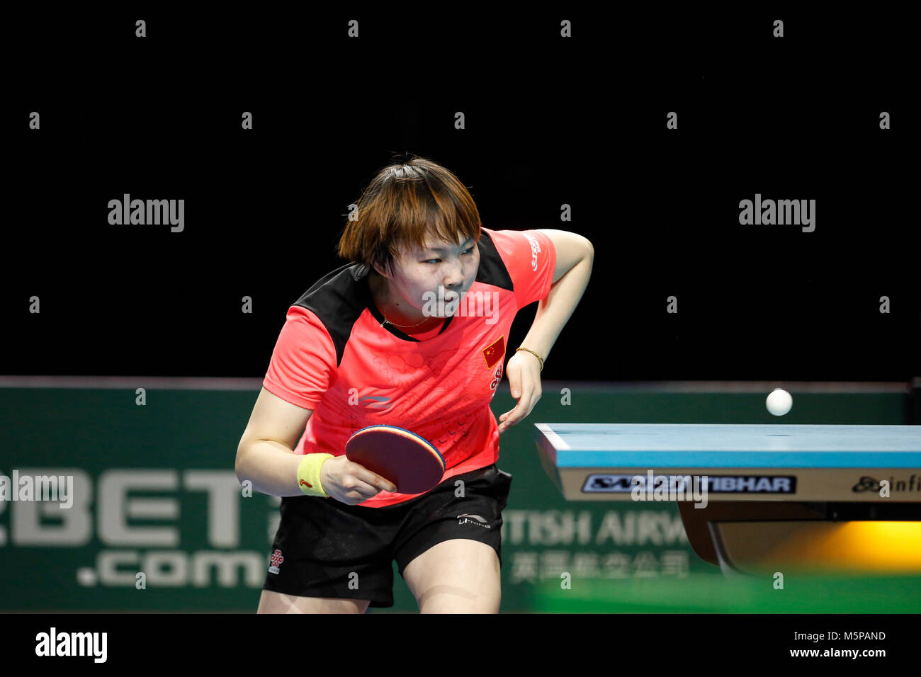 London, UK. 24th Feb, 2018. Zhu YULING of China during ITTF Team World Cup match between Zhu YULING of China and DOO Hoi Dem of Hong Kong -, Semi Finals men doubles match on February 24, 2018 in Copper Box Arena, Olympic Park, London. Credit: Michal Busko/Alamy Live News Stock Photo