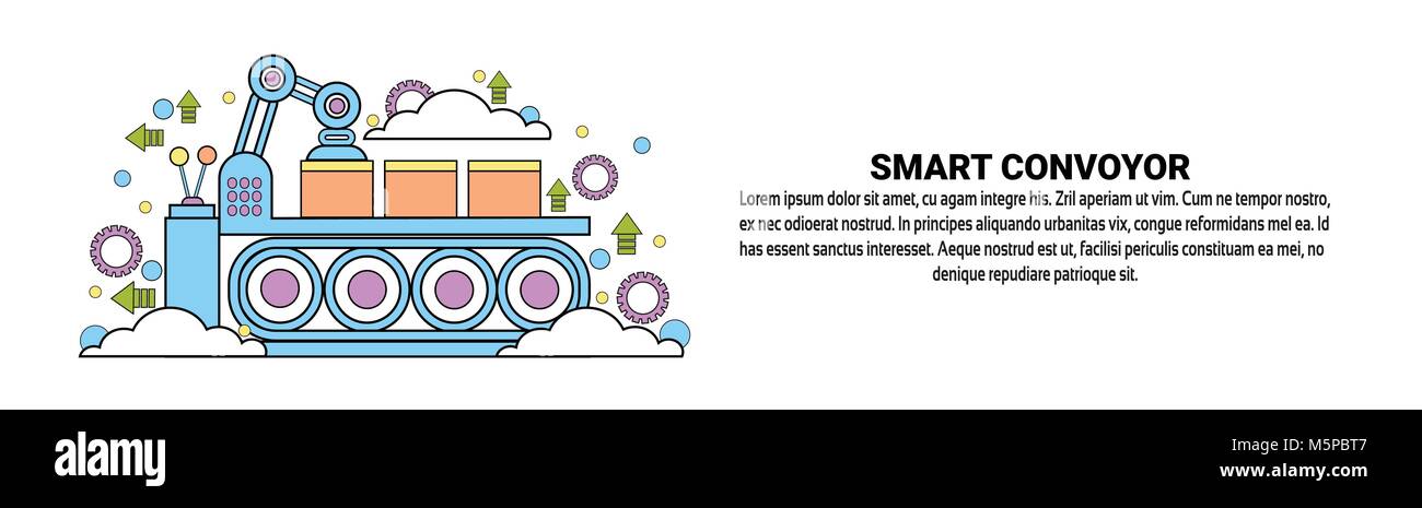 Smart Conveyor Robotic Production Concept Horizontal Banner With Copy Space Stock Vector