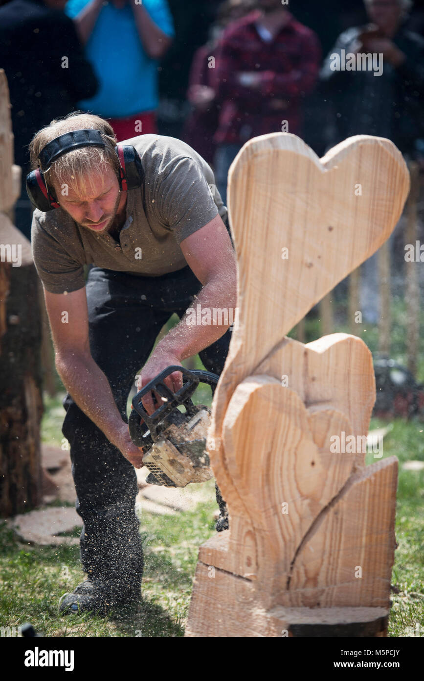 The Netherlands. Lage Vuursche. 19-08-2017. Dutch Championship chainsaw sculpting. Stock Photo