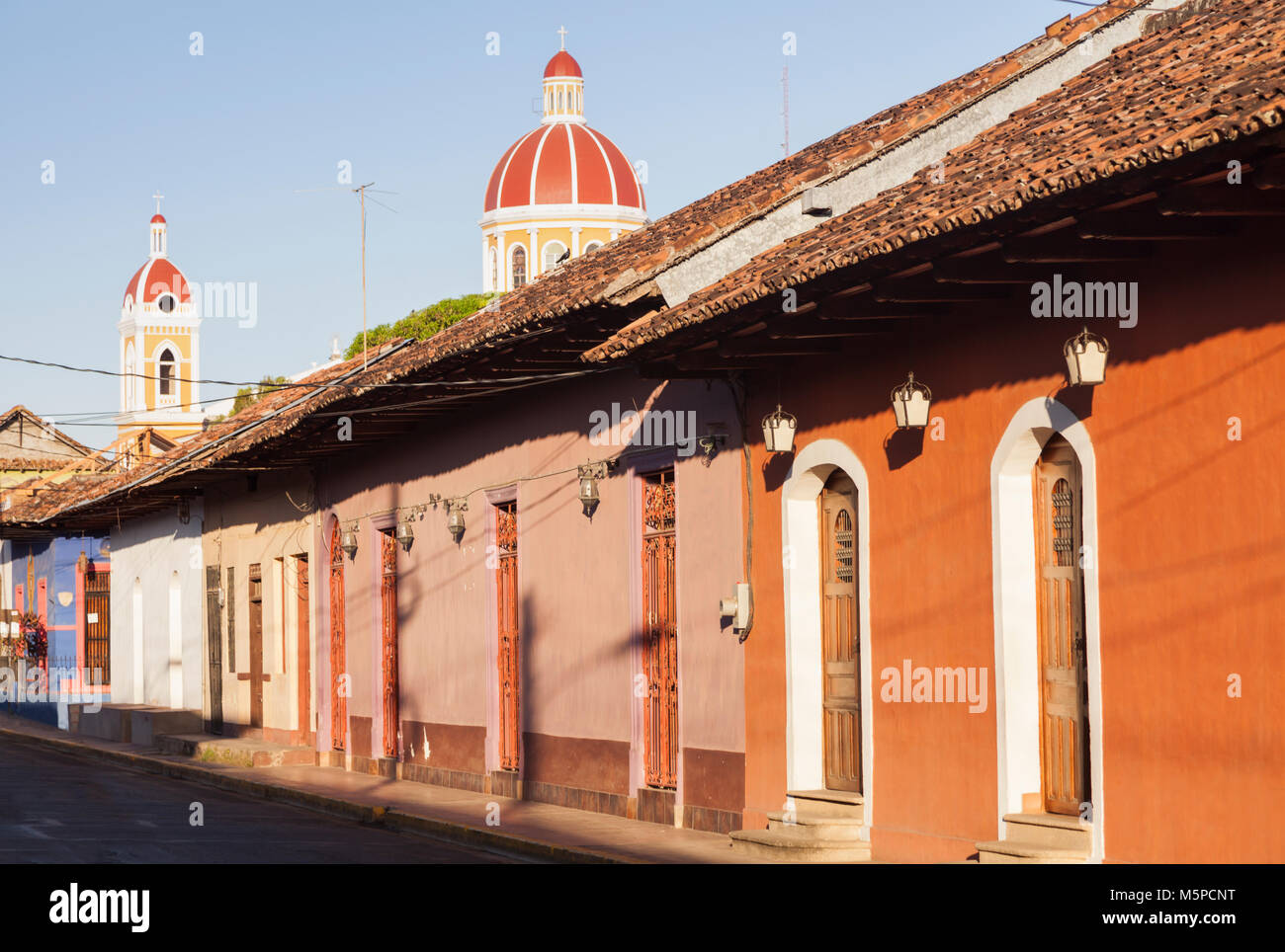 Granada Cathedral and colorful city panorama. Granada, Nicaragua. Stock Photo