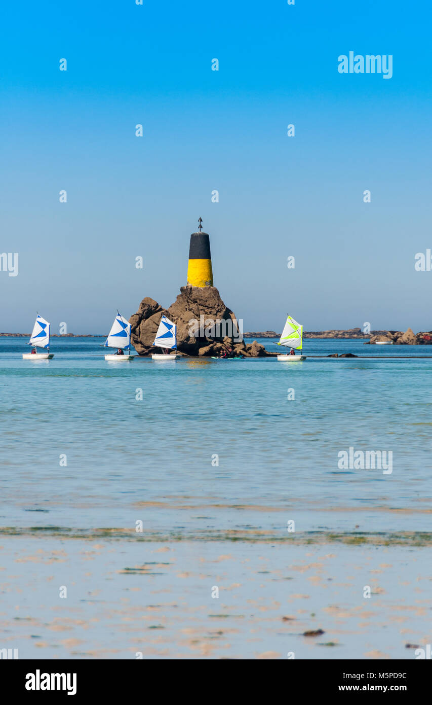 Small racing sailboat in class 'optimist'. Training and practice., France Stock Photo