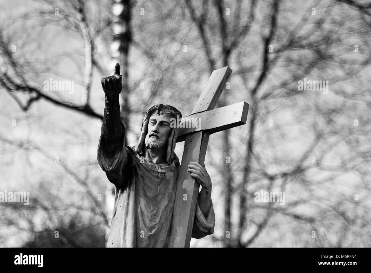 Statue of Jesus Christ at Rasu cemetery in Vilnius, Lithuania