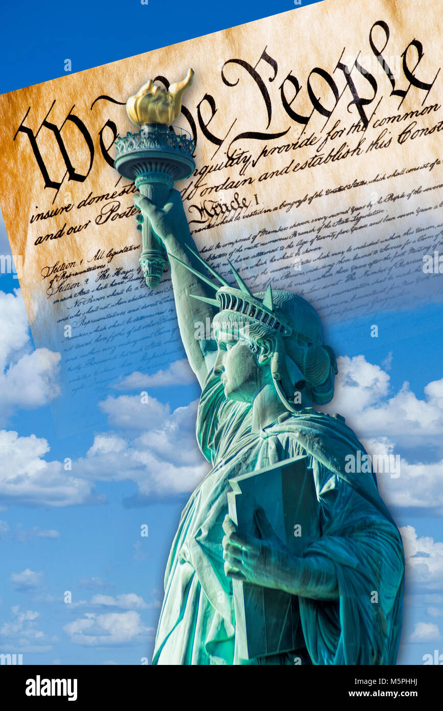 Statue of liberty and We the People. Stock Photo
