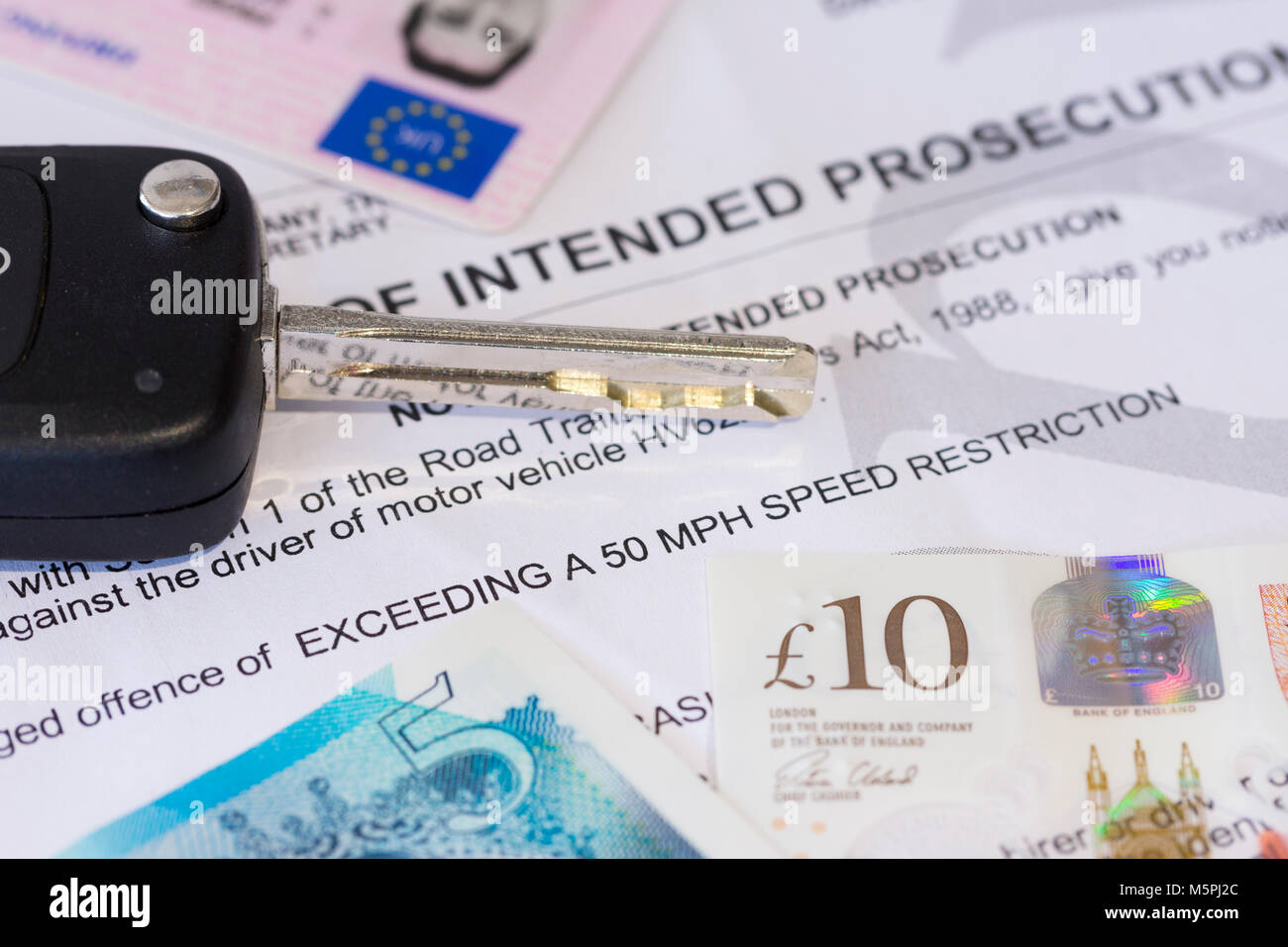 A notice of intended prosecution for exceeding a speed limit - concept, speeding Stock Photo