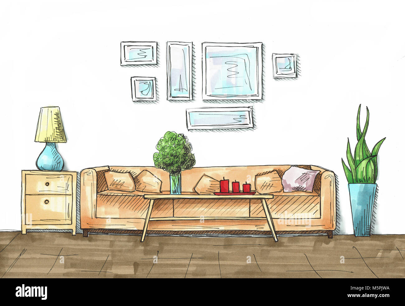 Perspective Drawing Living Room High Resolution Stock 