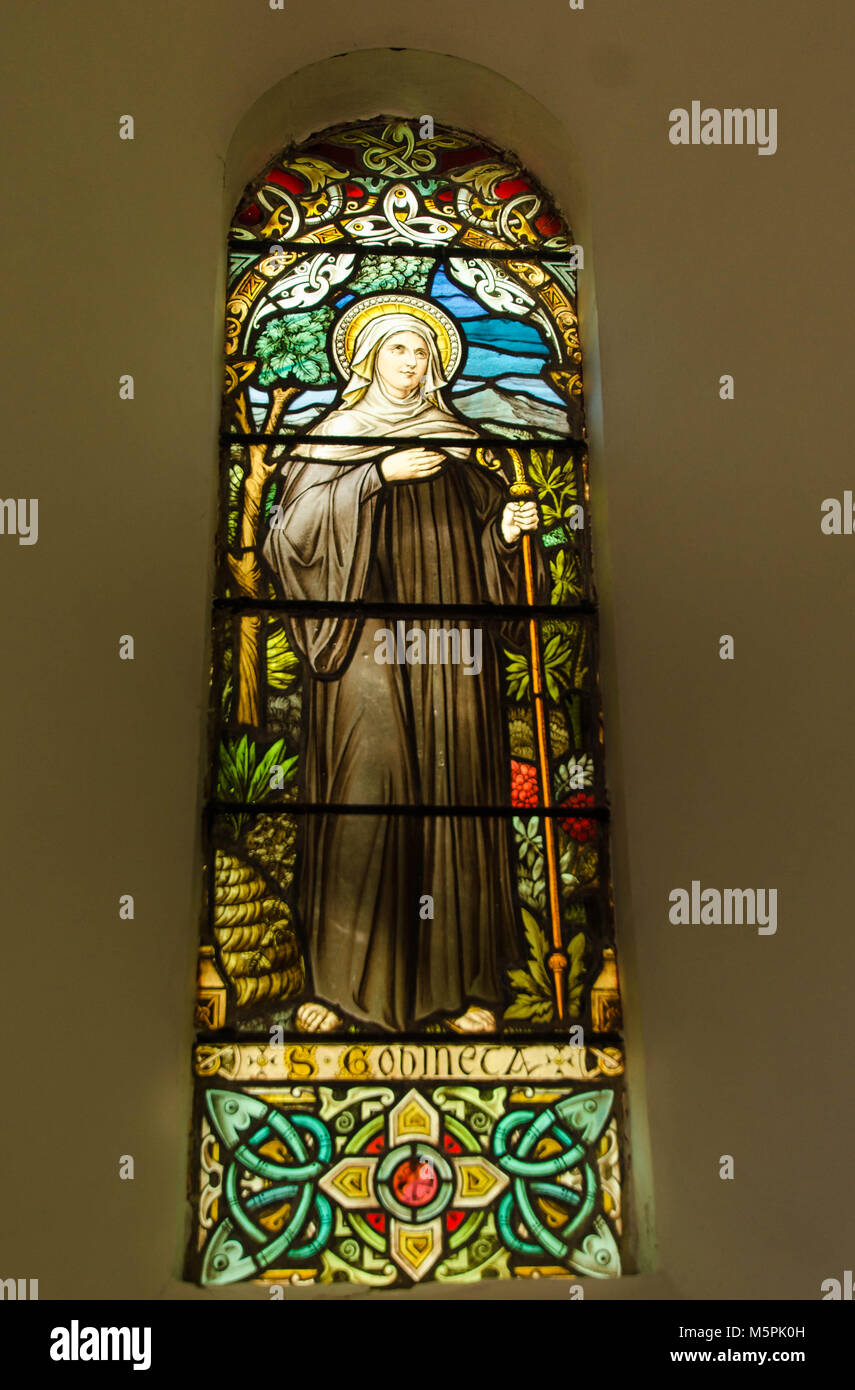 Stained Glass Depicting St Gobnait A 6th Century Irish Saint St stained-glass-depicting-st-gobnait-a-6th-century-irish-saint-st