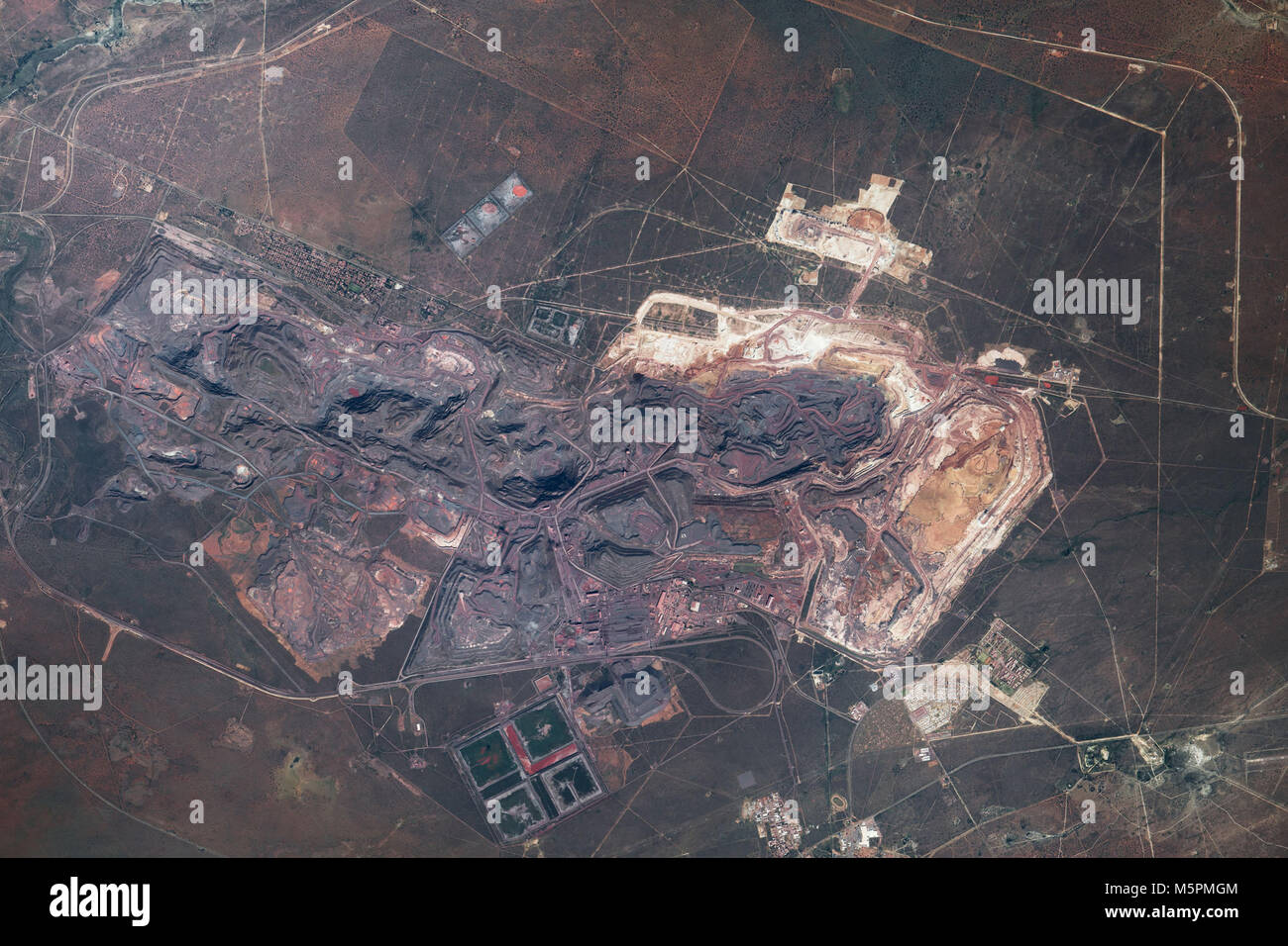 Aerial of Sishen mine, an Open pit iron ore mine in South Africa. Stock Photo