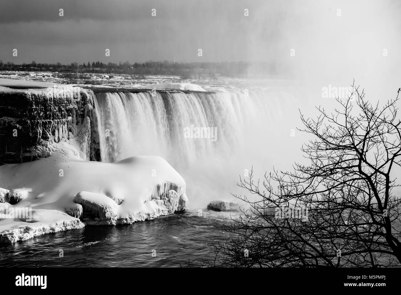 Niagara Falls Canadian Side in Black and White Stock Photo