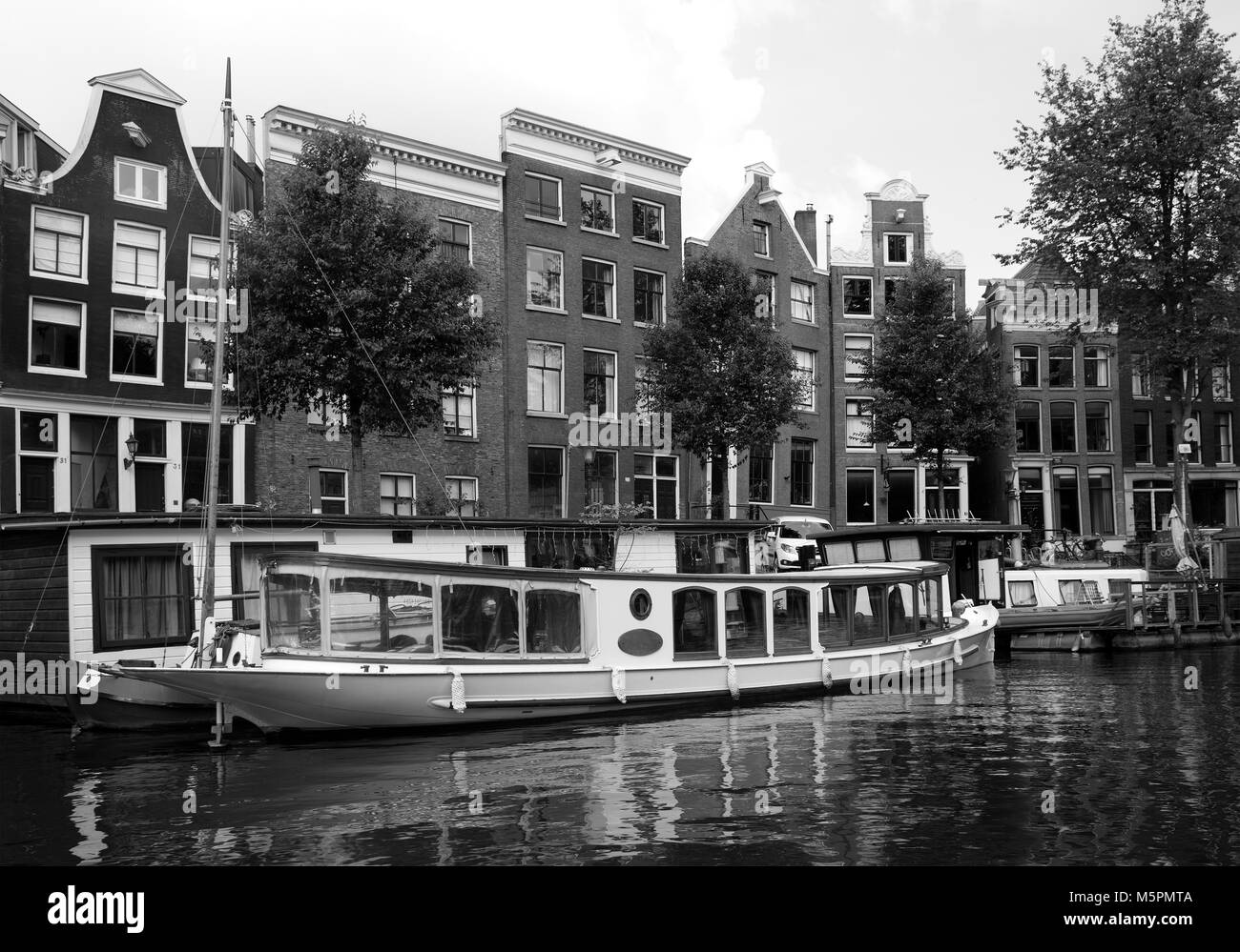 Black and white Amsterdam cityscape Stock Photo