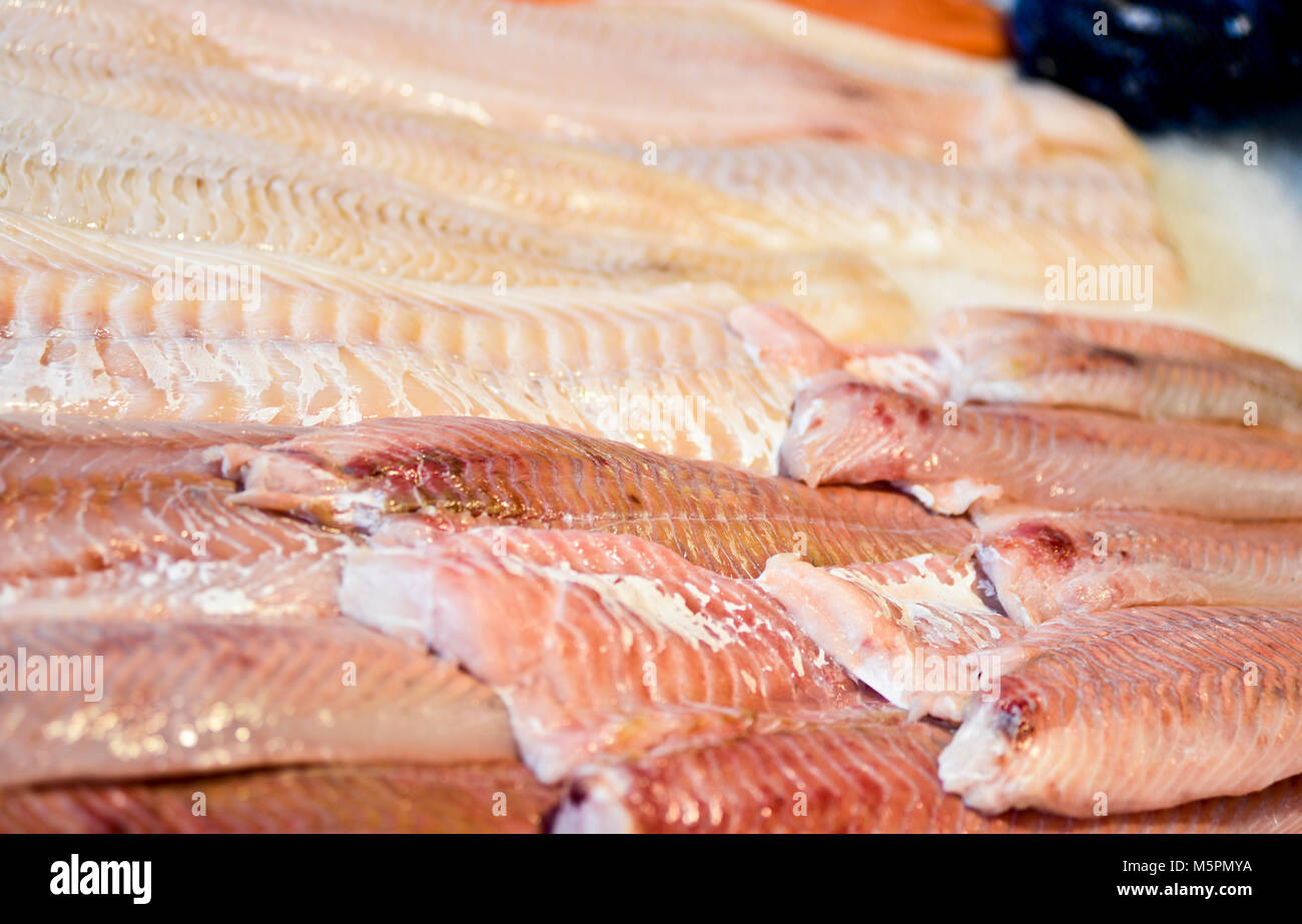 Fresh fish for sale, Fish Market - Fisketorget, Bergen, Norway Stock Photo