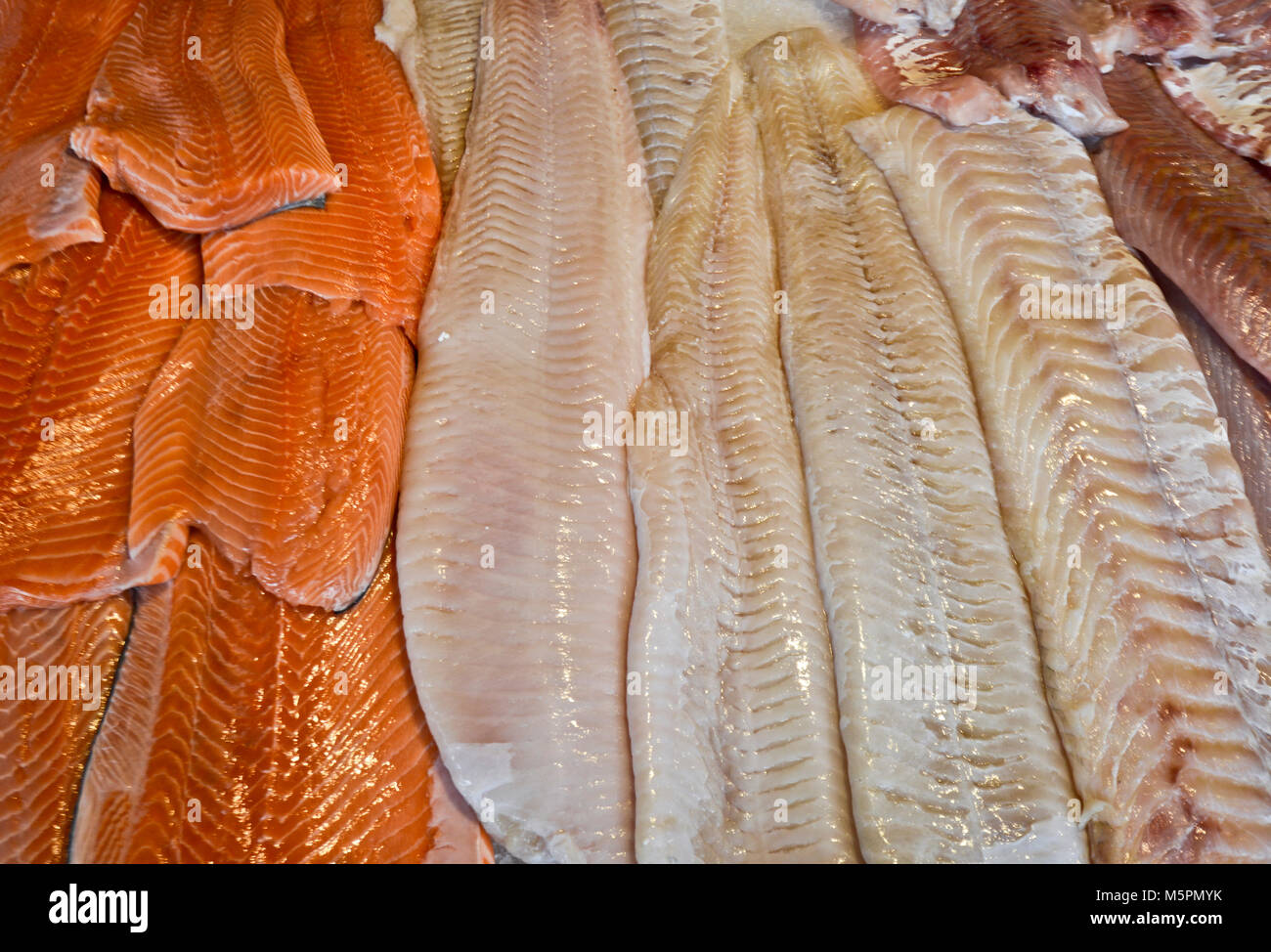 Fresh fish for sale, Fish Market - Fisketorget, Bergen, Norway Stock Photo