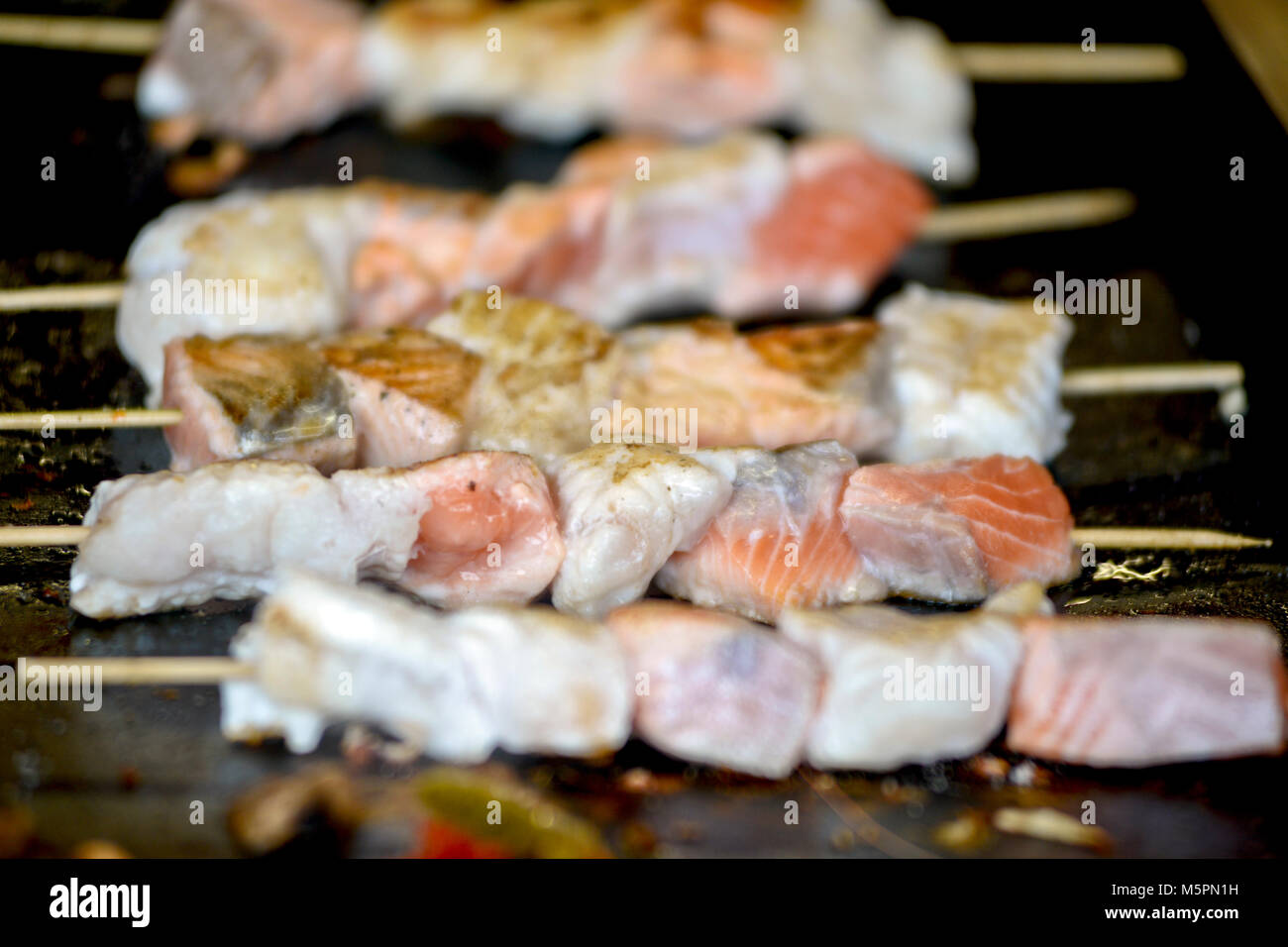 Seafood mix cooking, Fish Market - Fisketorget, Bergen, Norway Stock Photo