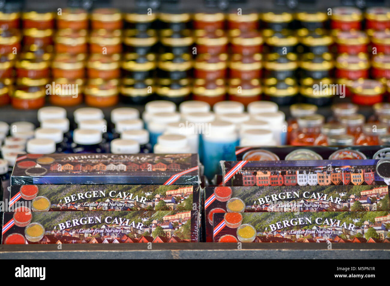 Caviar for sale, Fish Market - Fisketorget, Bergen, Norway Stock Photo