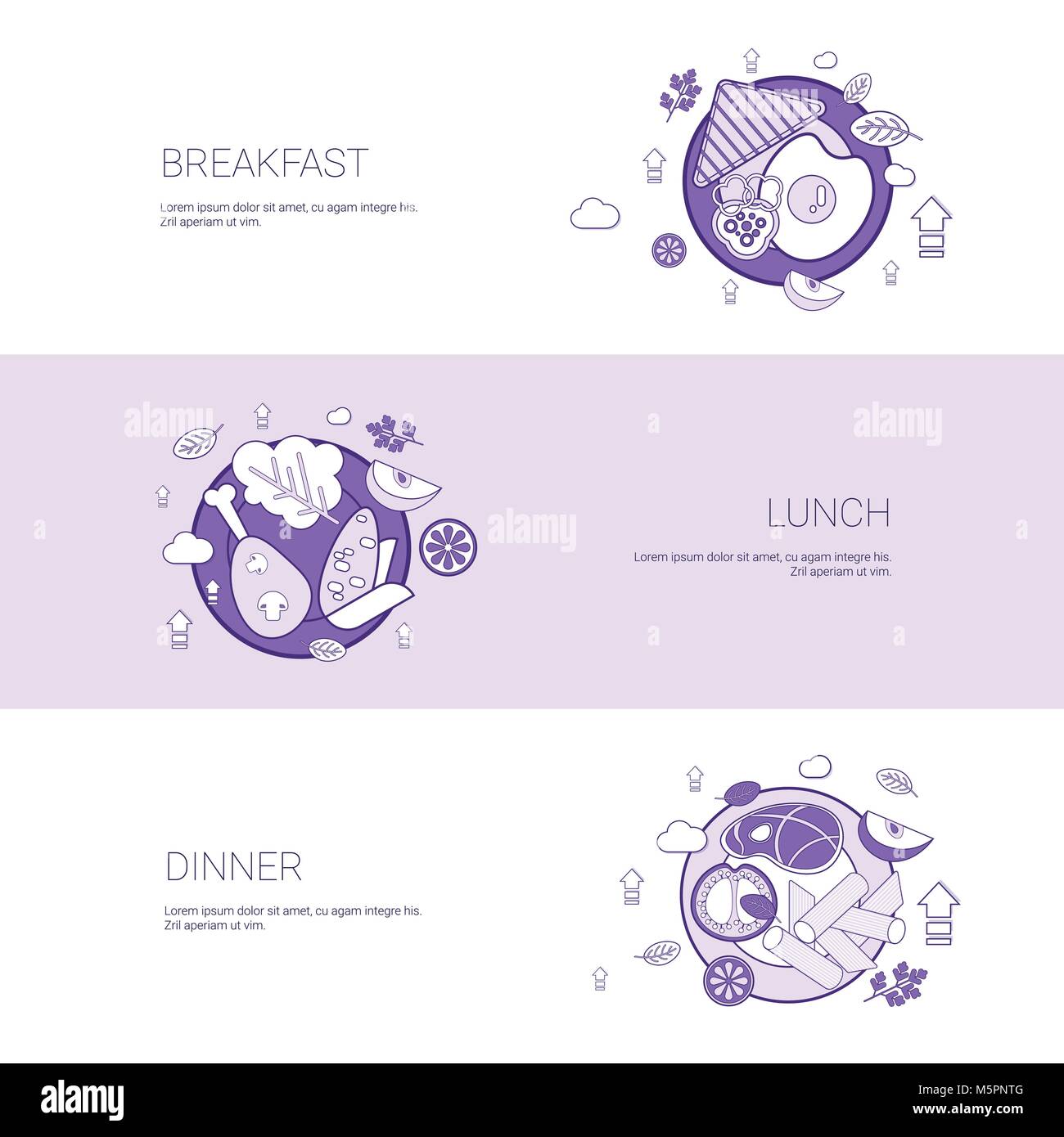 Breakfast, Lunch And Dinner Meal Concept Template Web Banner With Copy ...