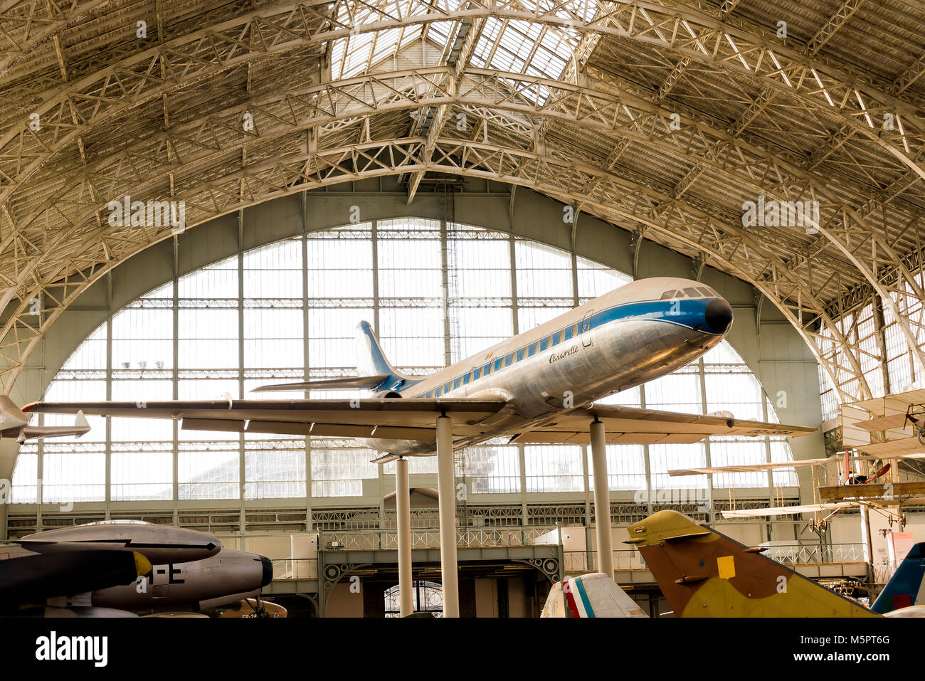 Vintage Airplane Inside A Hangar Stock Photo