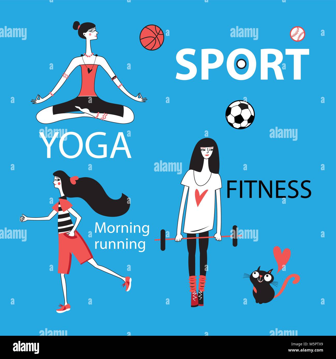 Vector set of girl and sport on blue background Stock Vector Image ...