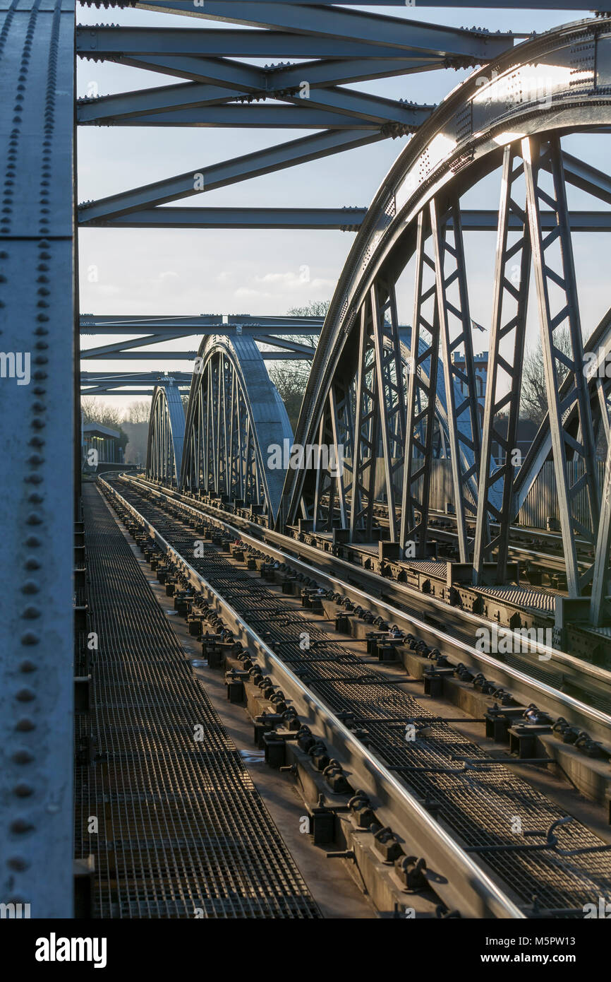Detail of Barnes Railway Bridge. over the River Thames, London, UK Stock Photo