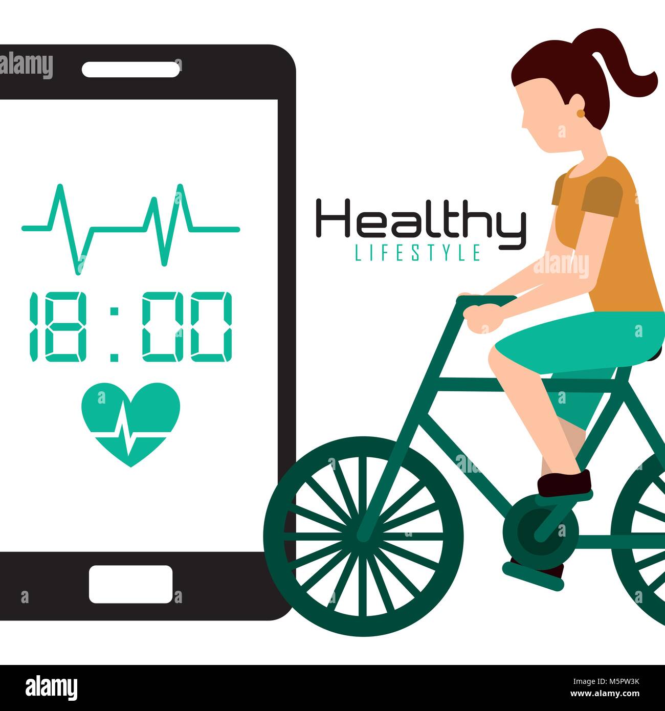 sport woman riding bike mobile app healthy lifestyle Stock Vector
