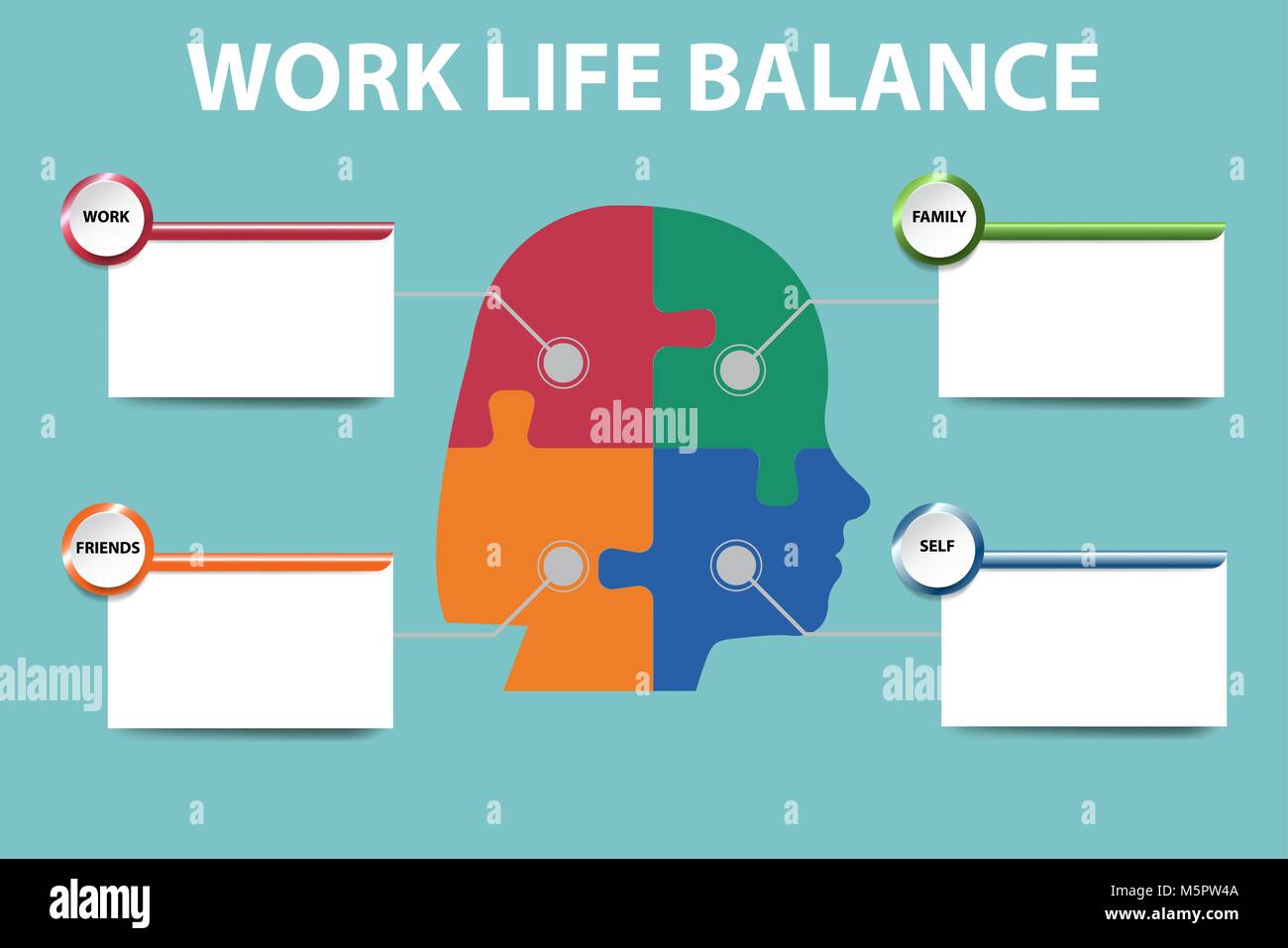The woman's head silhouette of puzzle pieces showing work life balance ...