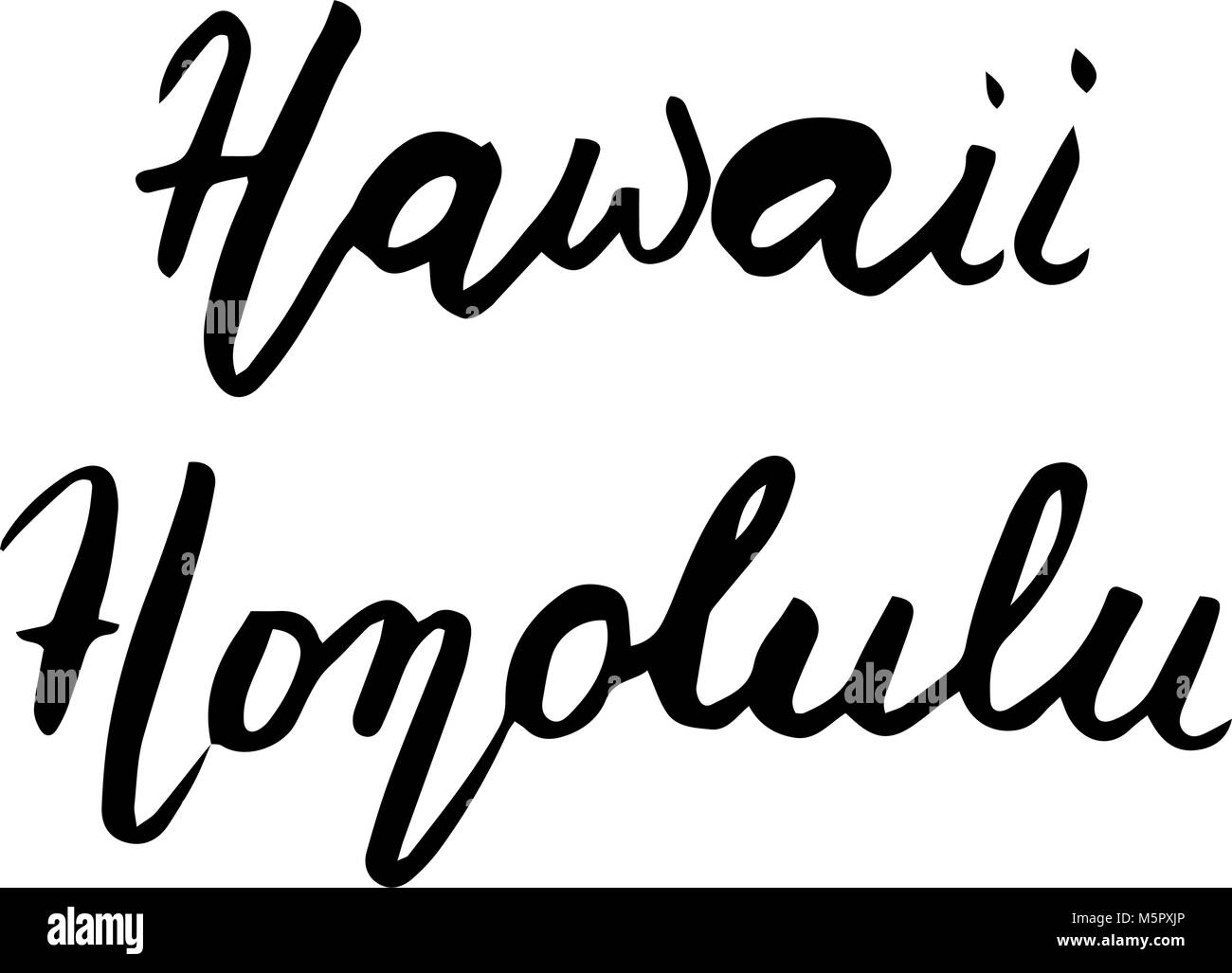 State USA Hawaii and capital Honolulu hand lettering element isolated on white background. Calligraphic element for your design. Stock Vector