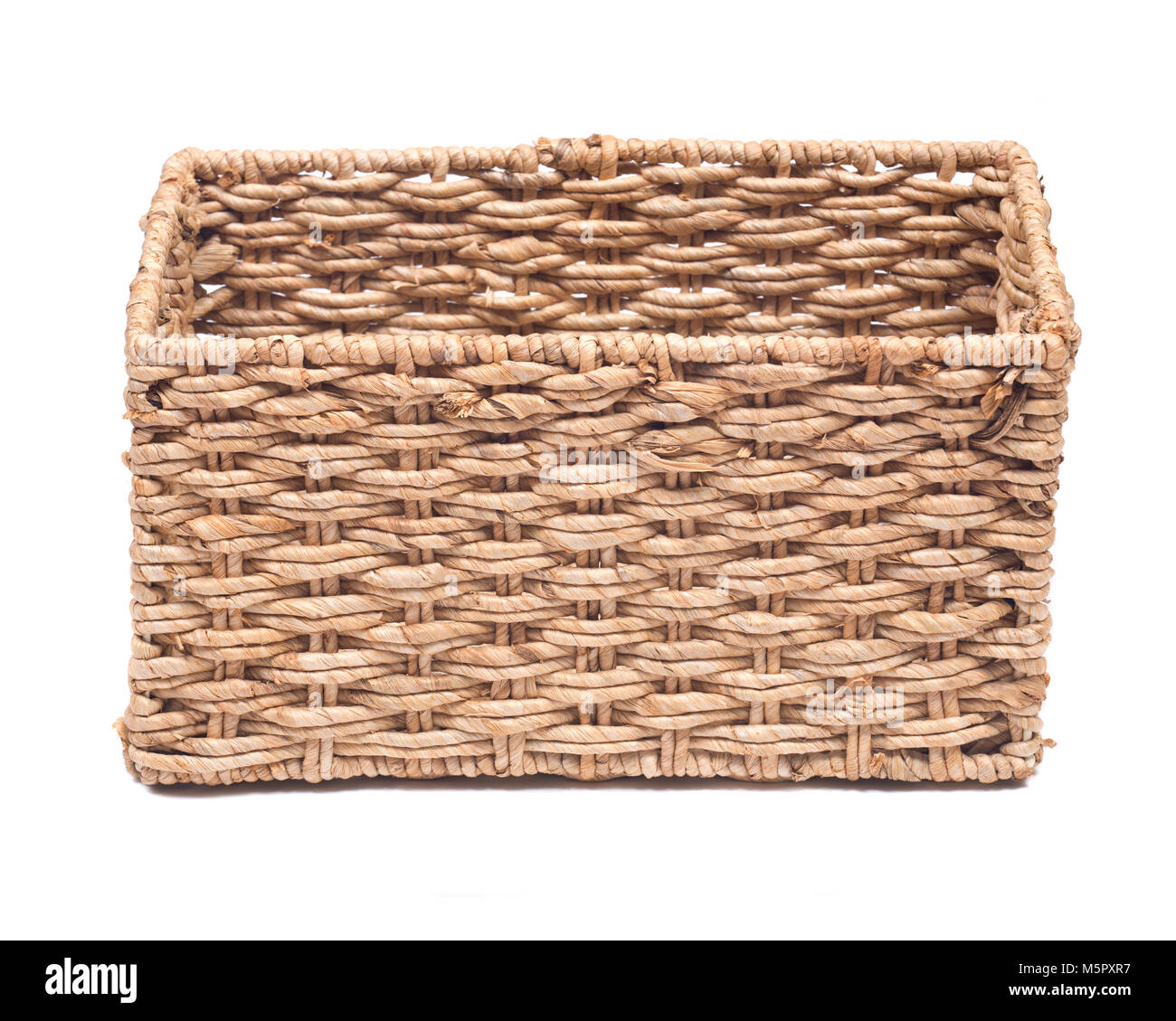 Vintage seagrass storage basket isolated on white background Stock