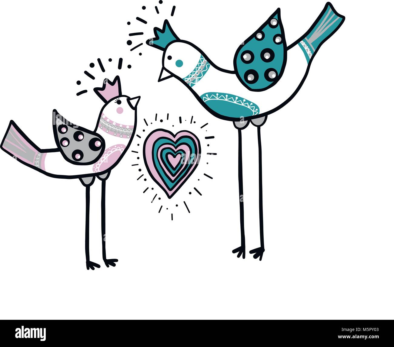 Two love birds with color heart ornament. Love concept. Vector EPS 10 ...