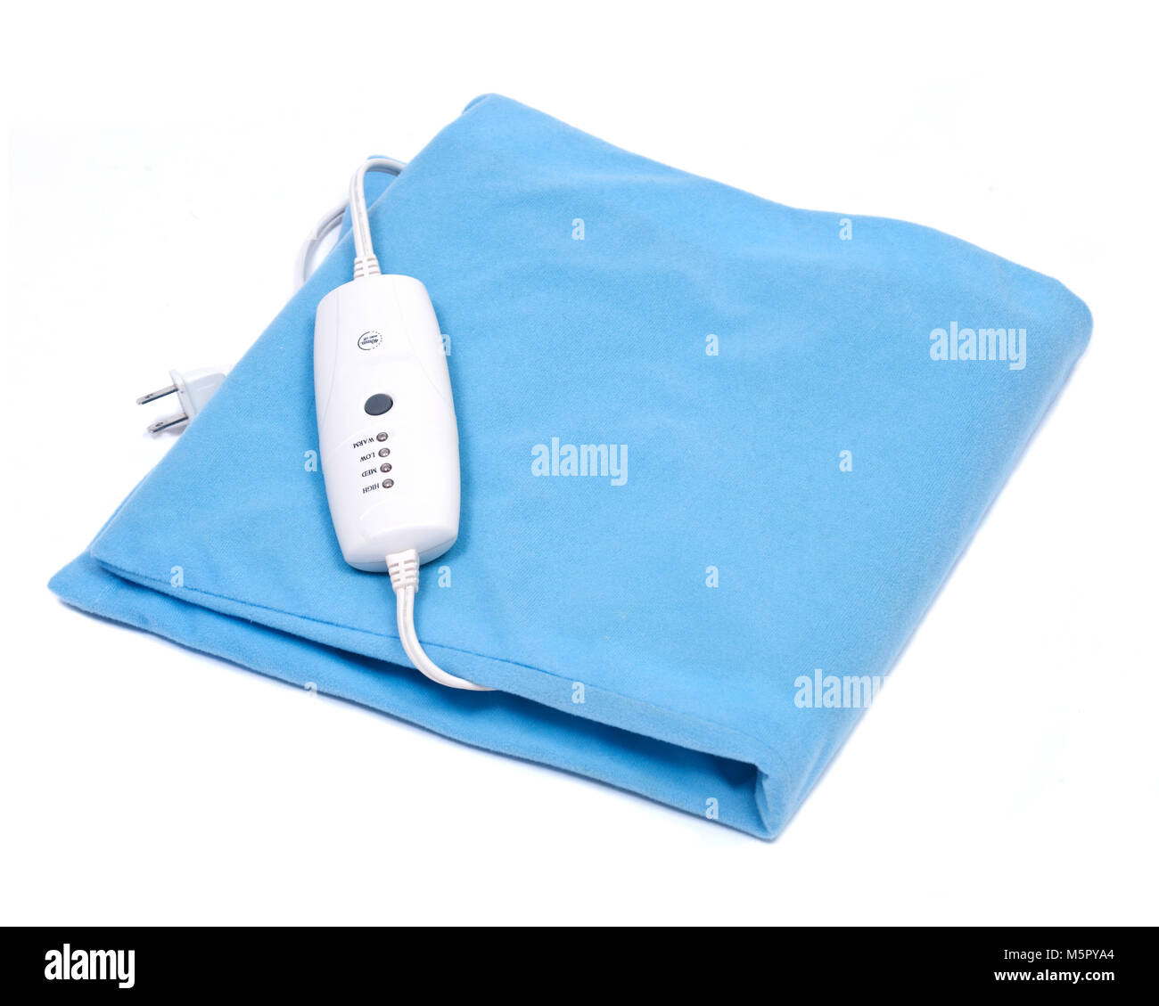 Blue electric heating pad isolated on white background Stock Photo