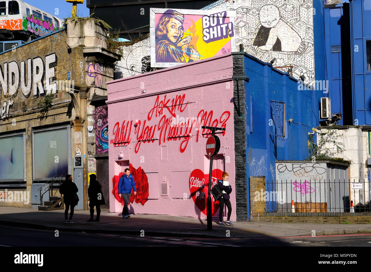 Graffiti and art murals, Great eastern Street, Shoreditch, London, United Kingdom Stock Photo