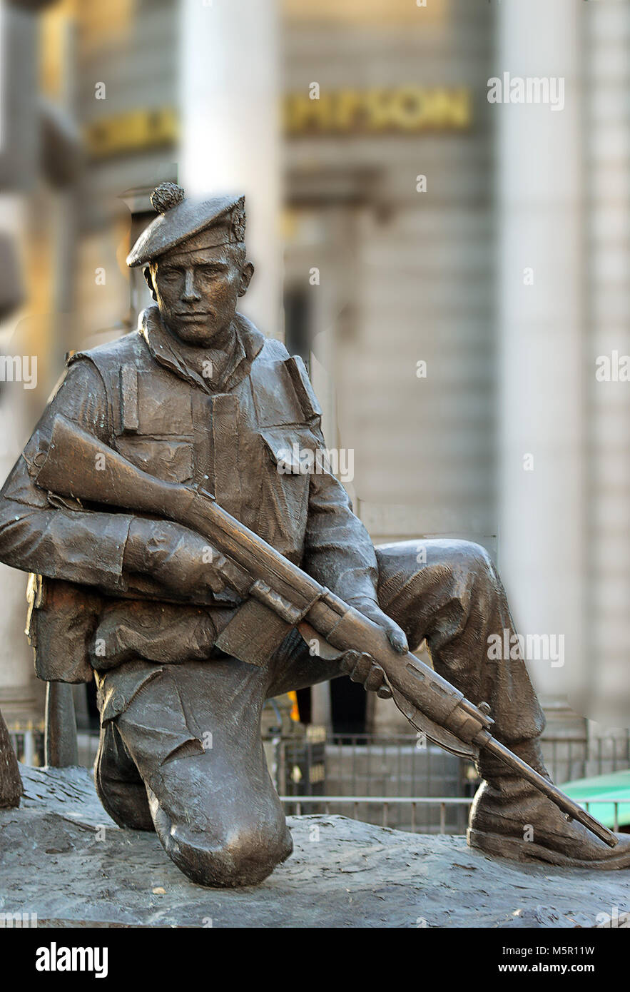 ABERDEEN, SCOTLAND - 12 FEBRUARY 2018: A detail from Mark Richards's statue commemorating the city's local regiment, the Gordon Highlanders, on the sit Stock Photo