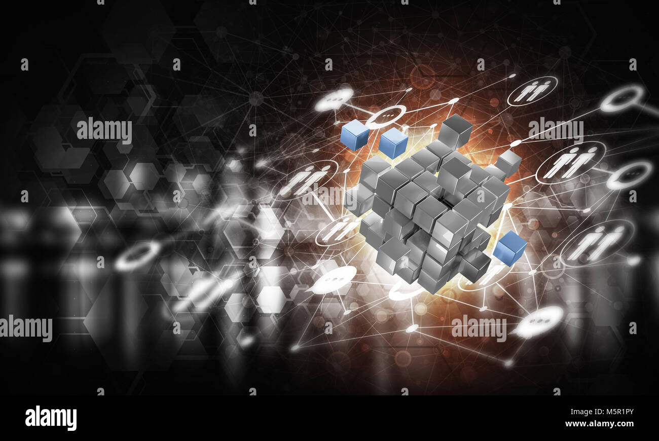 Concept of Internet and networking with digital cube figure on d Stock ...