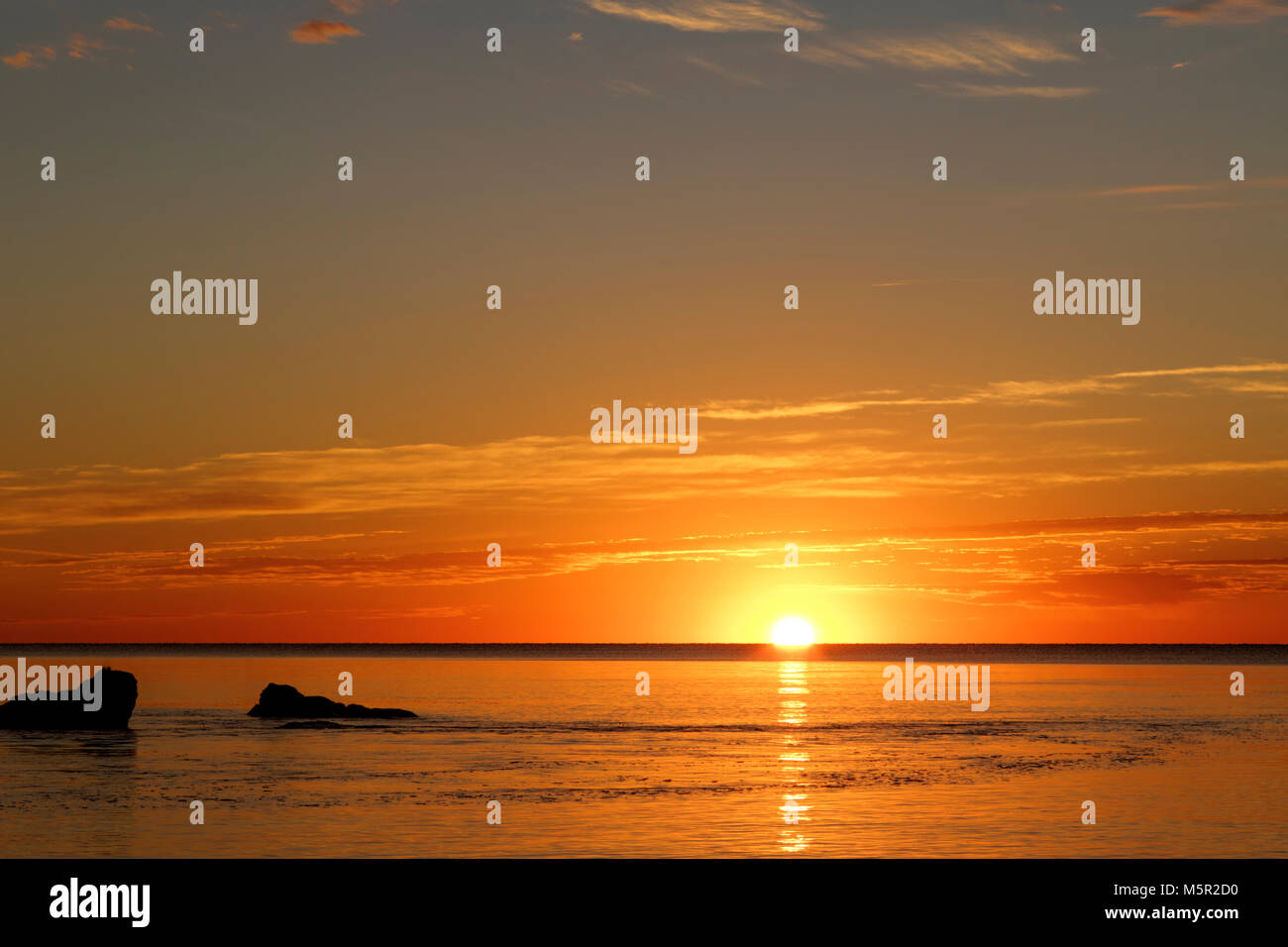 Sunrise at Lake Superior, Minnesota Stock Photo