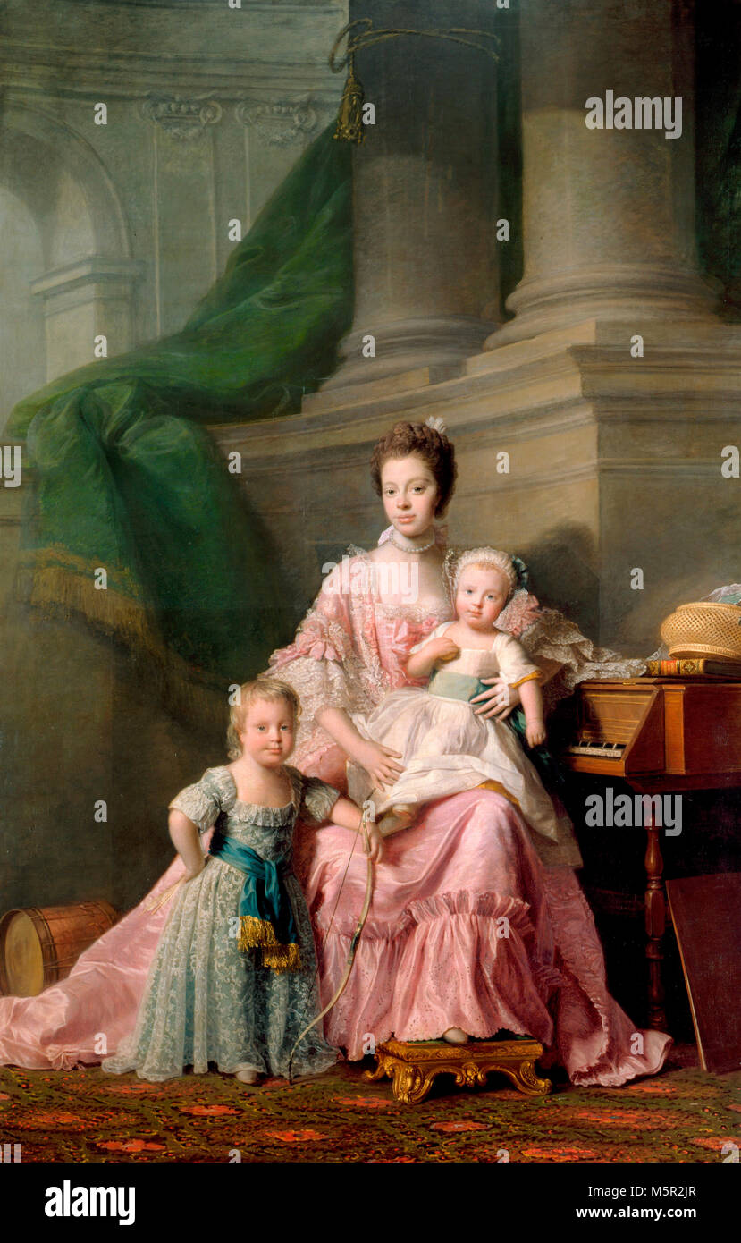 Queen Charlotte (1744-1818), with her Two Eldest Sons, George and Frederick, circa 1768. Allan Ramsay Stock Photo