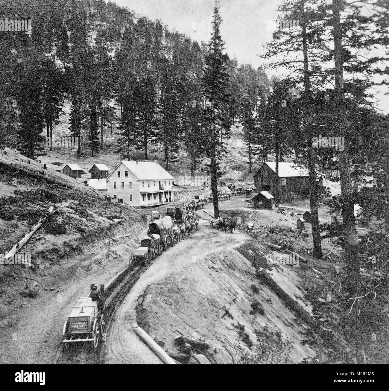 Swift's Station, Carson and Lake Bigler Road - eastern summit of Sierra Nevada Mountains, circa 1866 Stock Photo