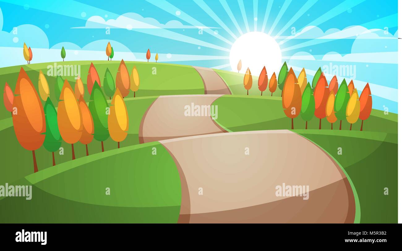 Cartoon forest landscape. Road illustration Stock Vector Image & Art ...