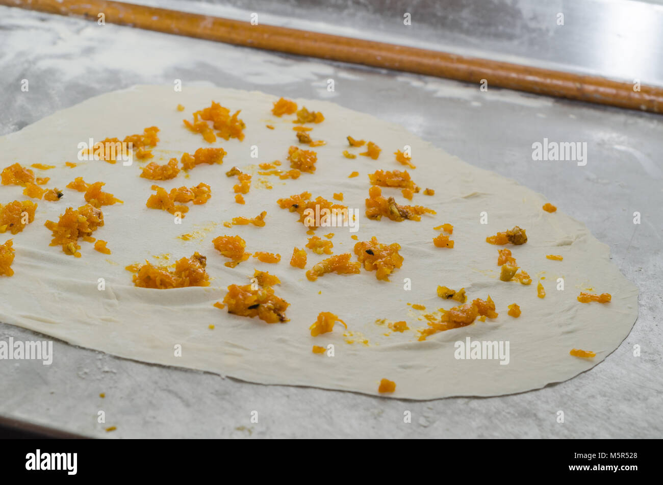 local pumpkin pie maker and rolling pin Stock Photo