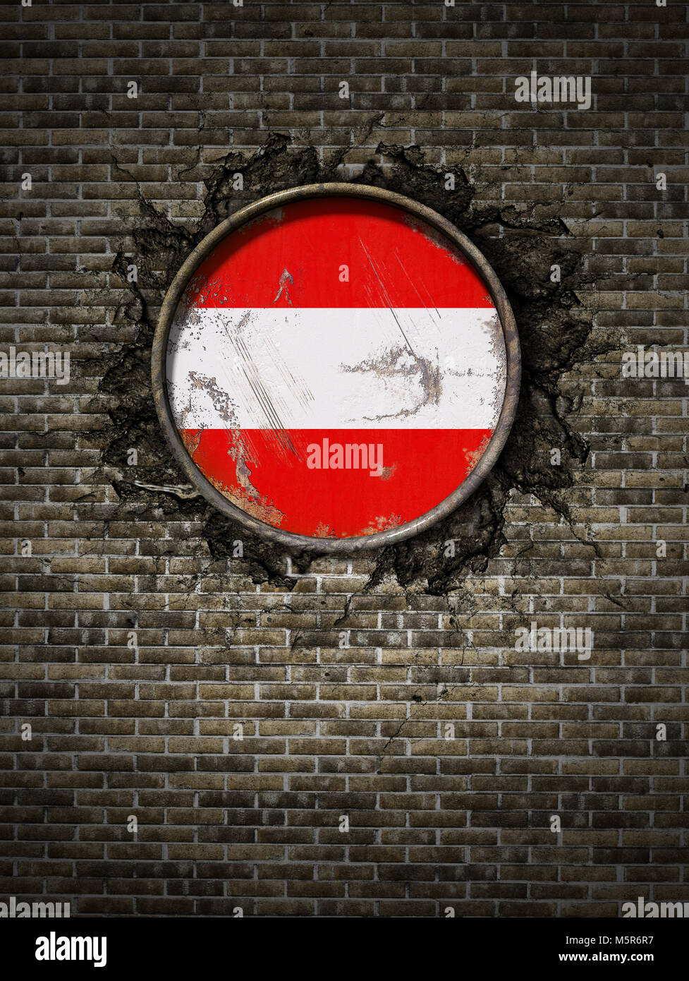 3d rendering of an Austria flag over a rusty metallic plate embedded on ...