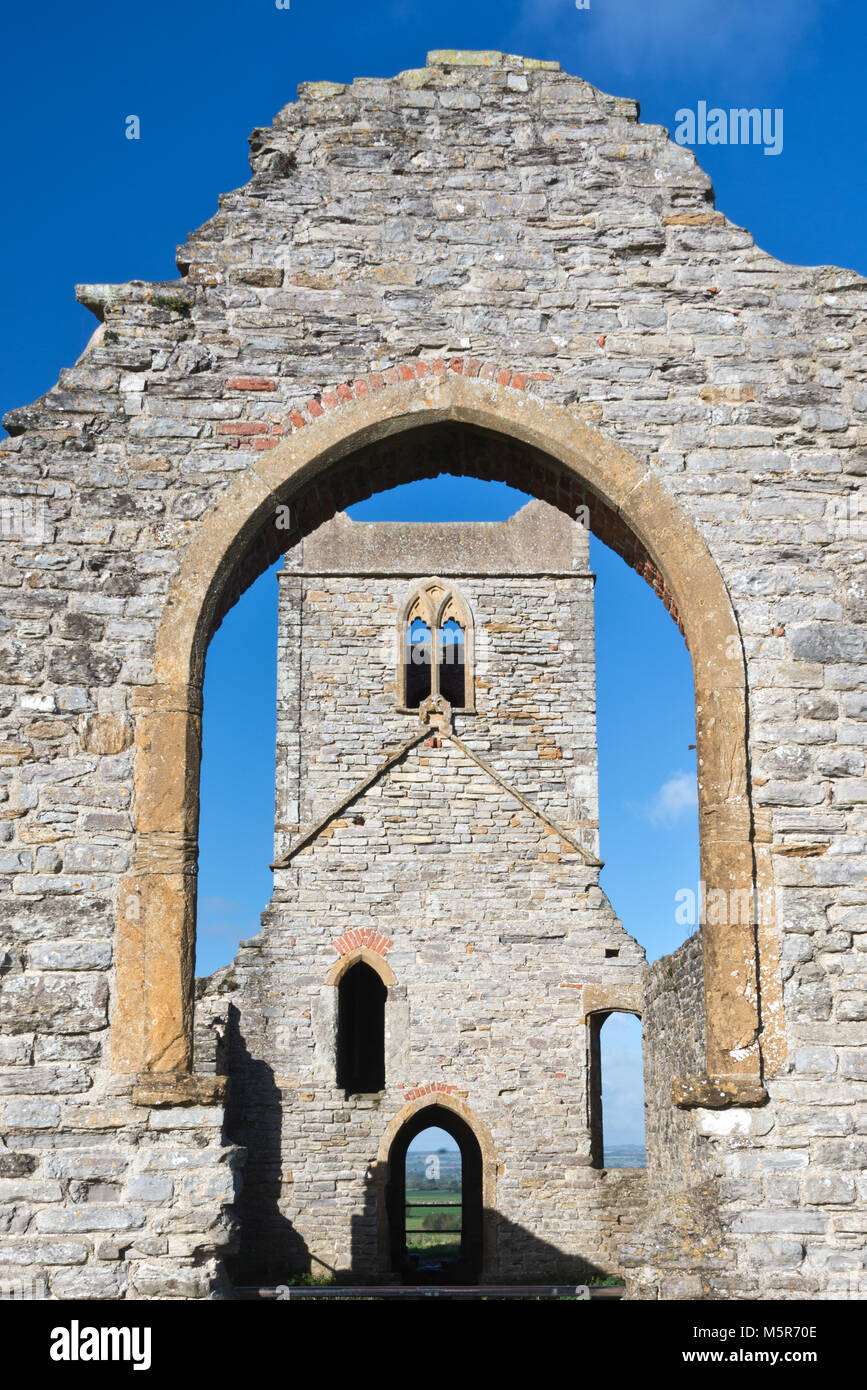 the ruins of St Michaels Church on top of Burrow Mump at BurrowBridge ...