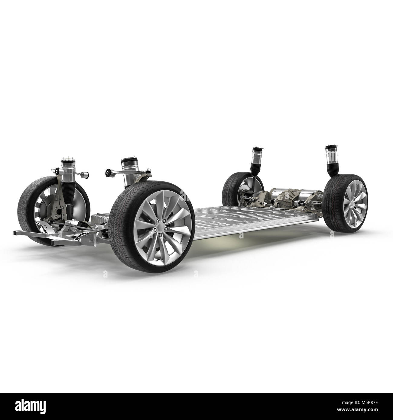 Render of electric car chassis isolated on white. 3D illustration Stock