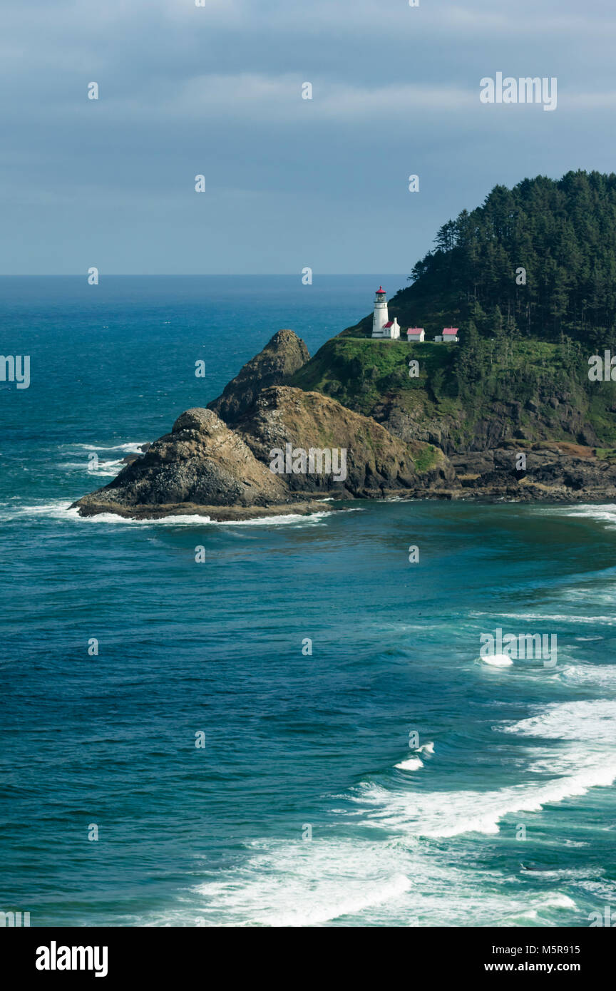Heceta Head Lighthouse was constructed in 1892 - 1893 and opened in August of 1893.  The lighthouse itself is 56 feet tall and the light is the strongest on the Oregon coast. Stock Photo