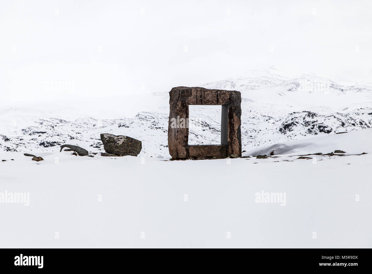 Stone Monument in Mefjellet, Jotunheimen National Park, Norway. Stock Photo