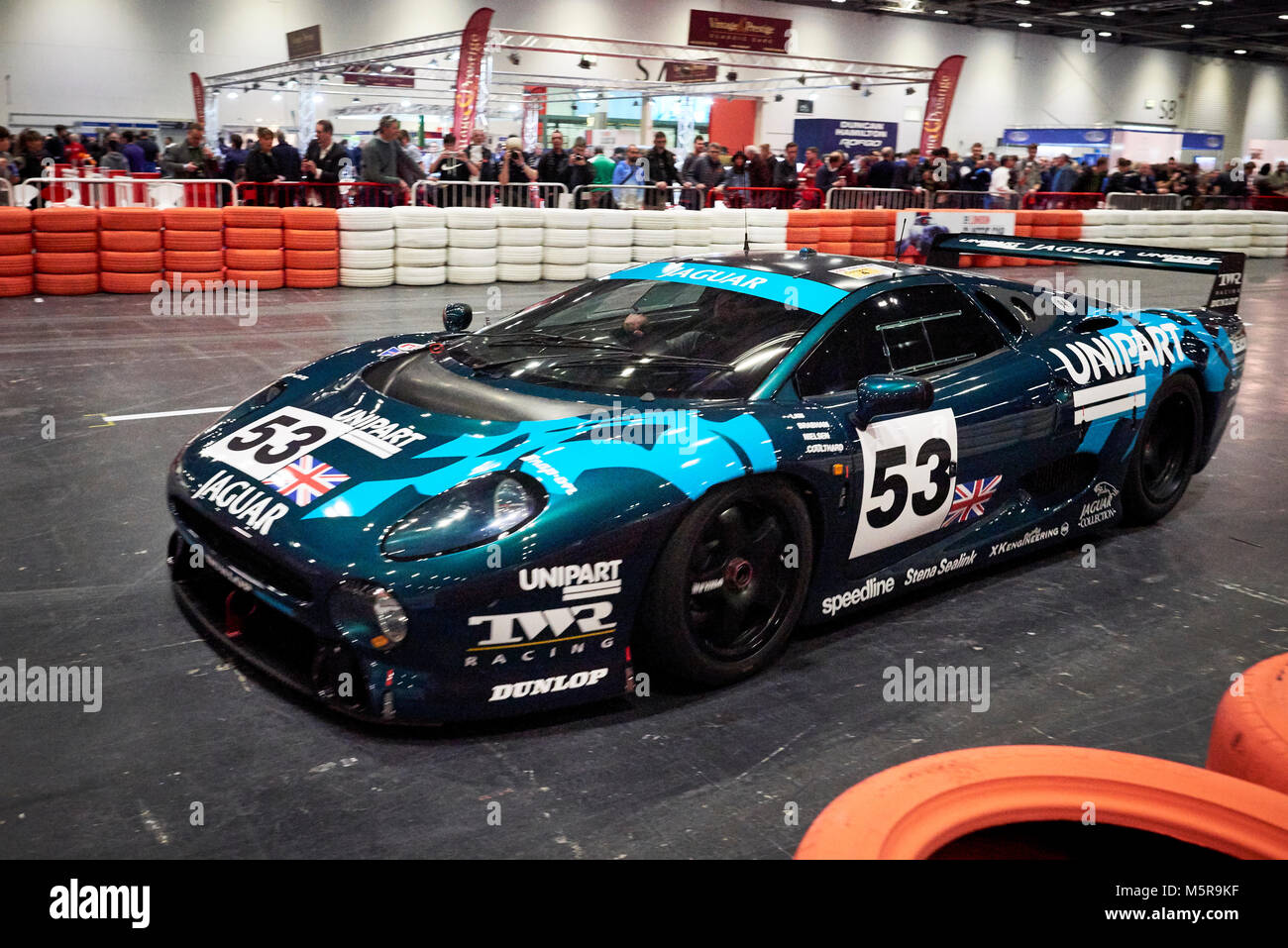Jaguar XJ220 no 53 Le mans racing car. Showing at the Excel centre's ...