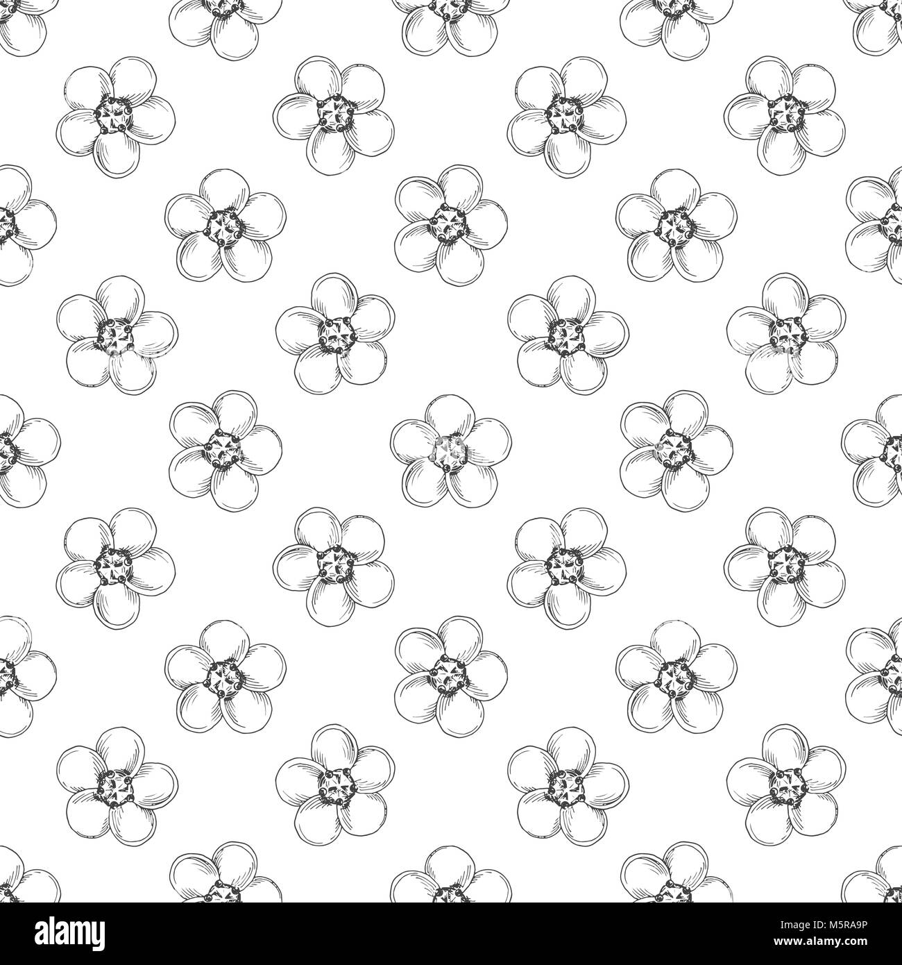 Hand drawn seamless floral pattern. Black and white pattern in sketch ...