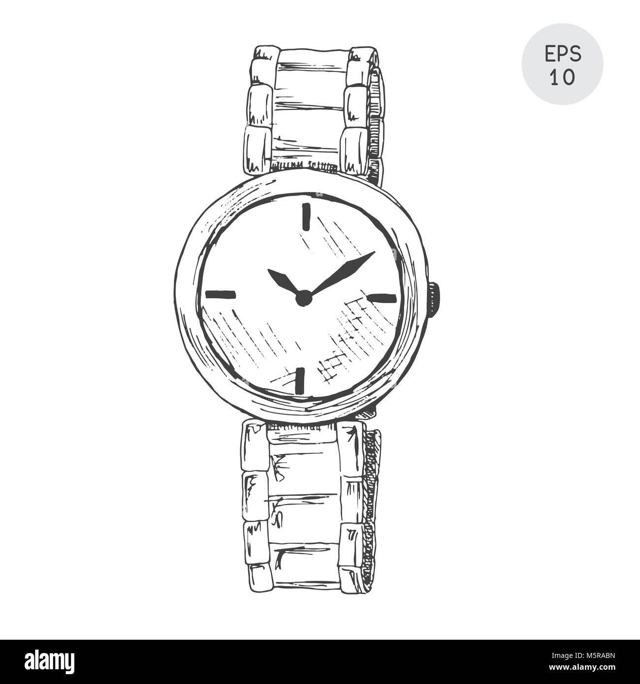 Wrist watch in retro style isolated on white background. Vector