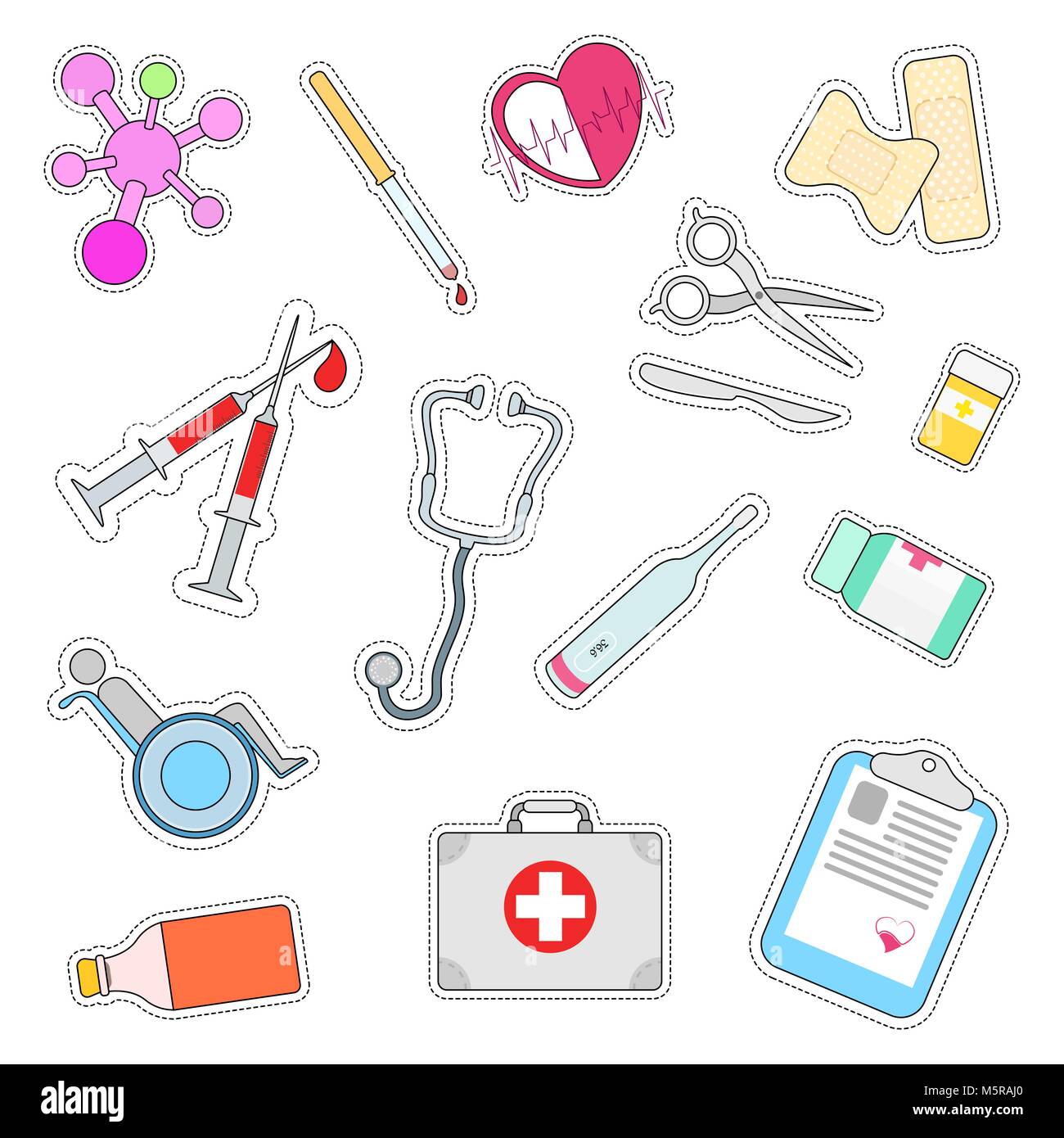Set of stickers on a medical theme. Vector illustration in a flat style ...