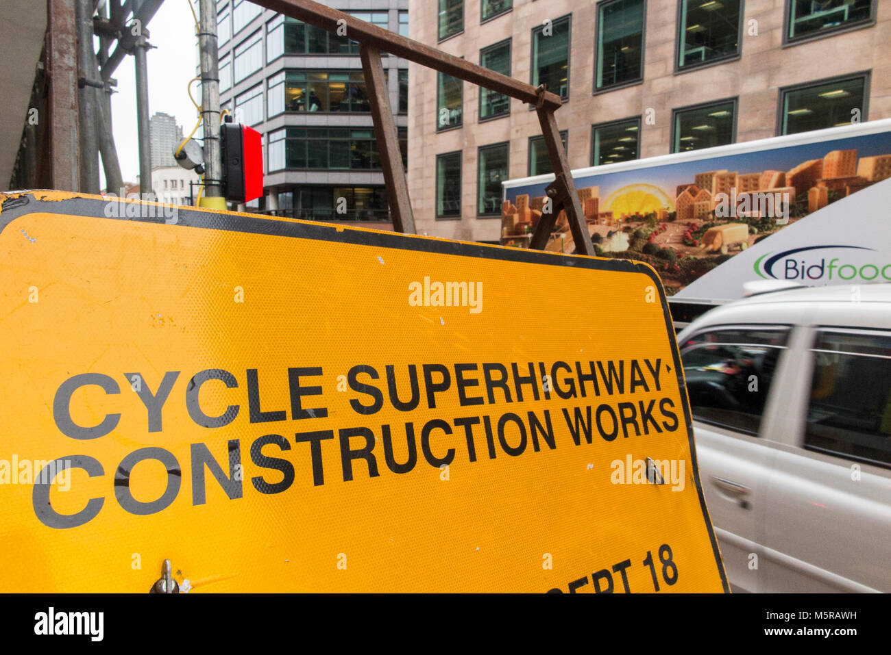 Cycle Superhighway construction works notification Stock Photo