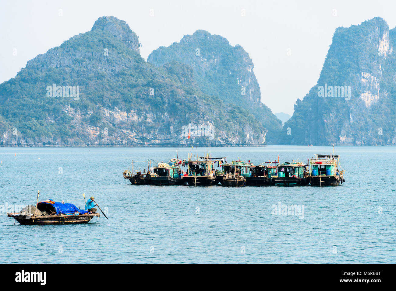 Traditional fishing boat on Halong Bay, Vietnam Stock Photo