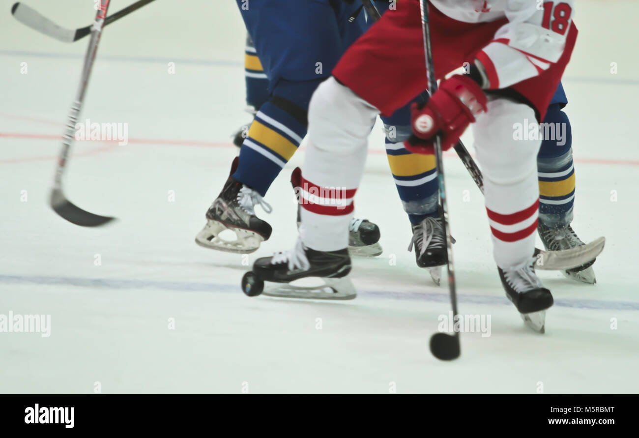 Skates Slip On The Ice The Puck And The Stick On The Ice Stock Photo Alamy