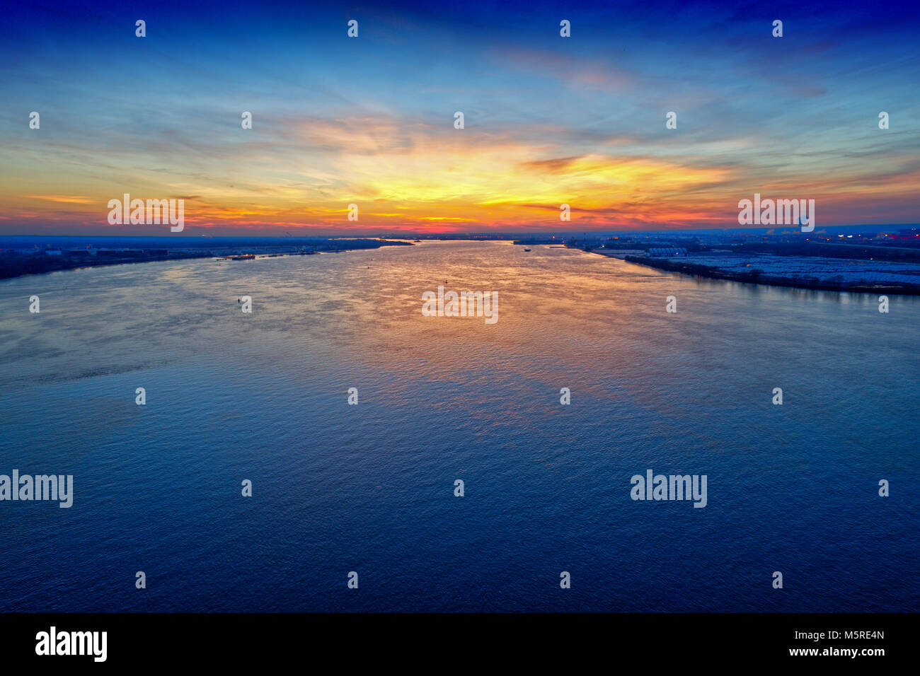 Aerial View of Sunset over River Stock Photo - Alamy